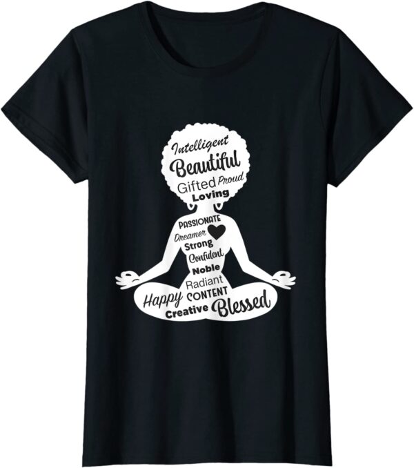 Afro Hair Black Girl Yoga Meditating Positivity Inclusivity T-Shirt