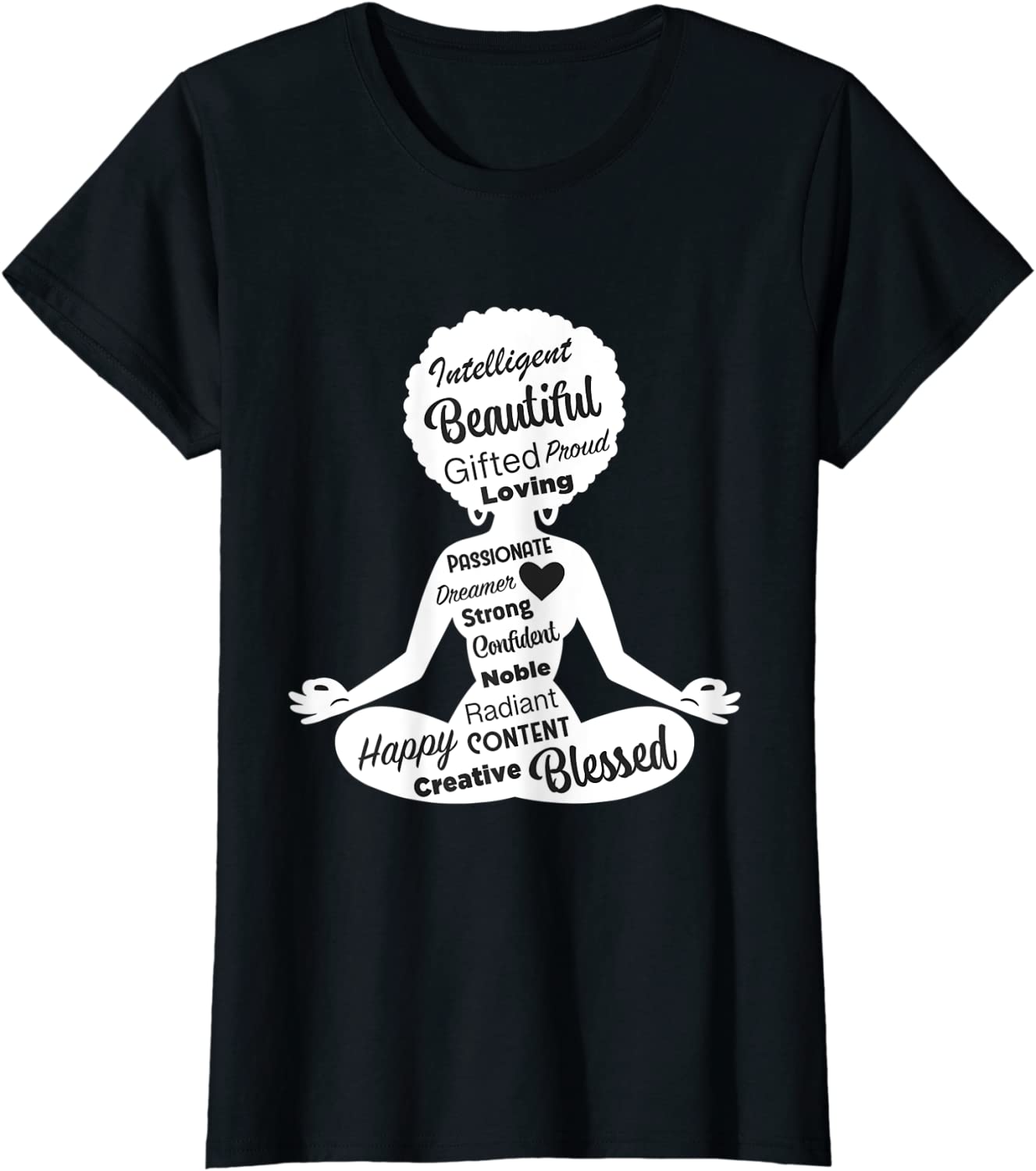 Afro Hair Black Girl Yoga Meditating Positivity Inclusivity T-Shirt ...