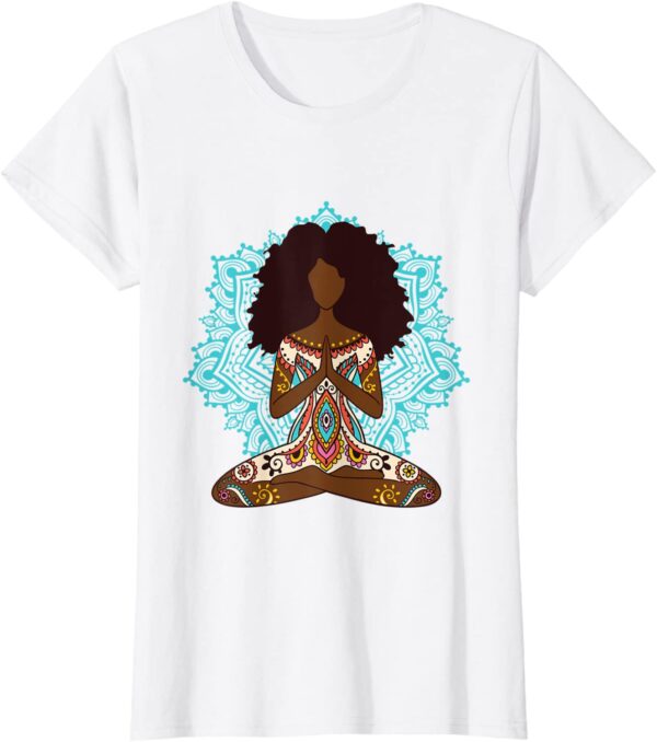 Afro Hair Black Girl Yoga Zen Mandala Meditation T-Shirt