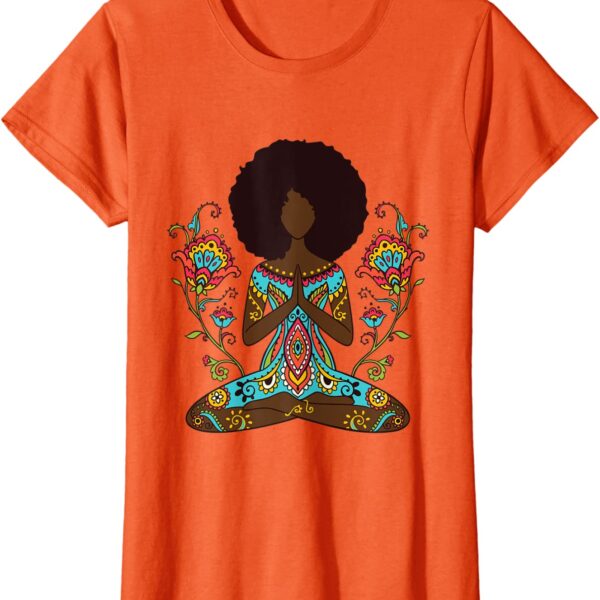 Afro Hair Black Girl Yoga Zen Mandala Meditation T-Shirt