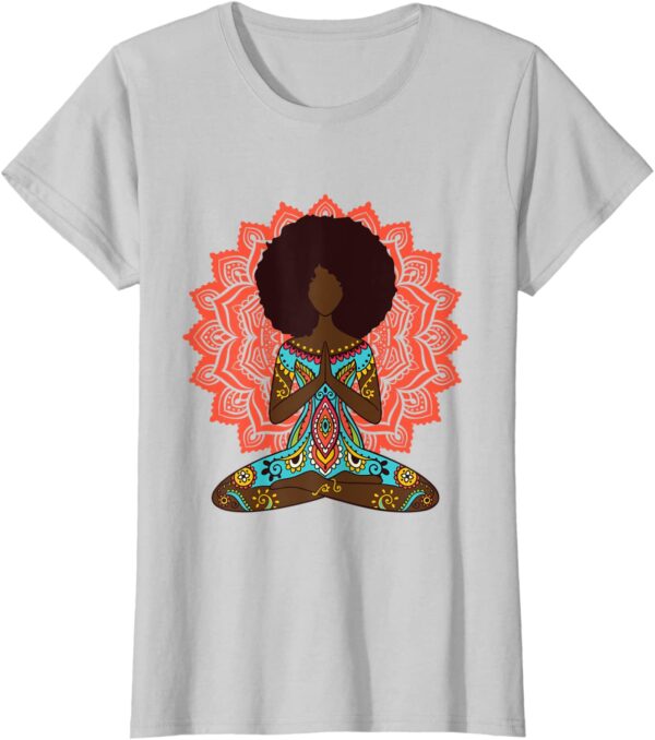 Afro Hair Black Girl Yoga Zen Mandala Meditation T-Shirt