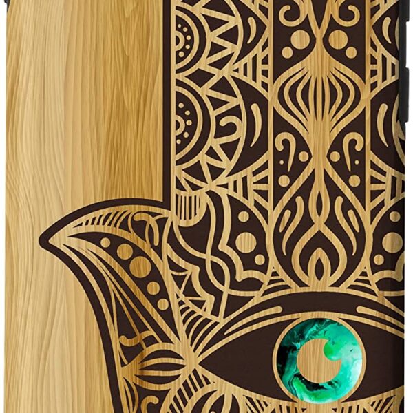 Galaxy S10 Hamsa Hand of Fatima Evil Eye Mandala Wood Engraved Pattern Case