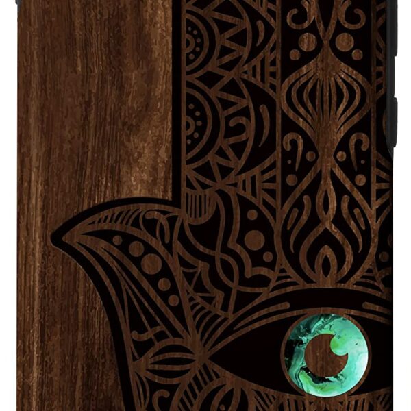 Galaxy S10+ Hamsa Hand of Fatima Evil Eye Mandala Wood Engraved Pattern Case