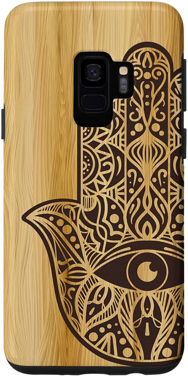 Galaxy S9 Hamsa Hand of Fatima Evil Eye Mandala Wood Engraved Pattern Case