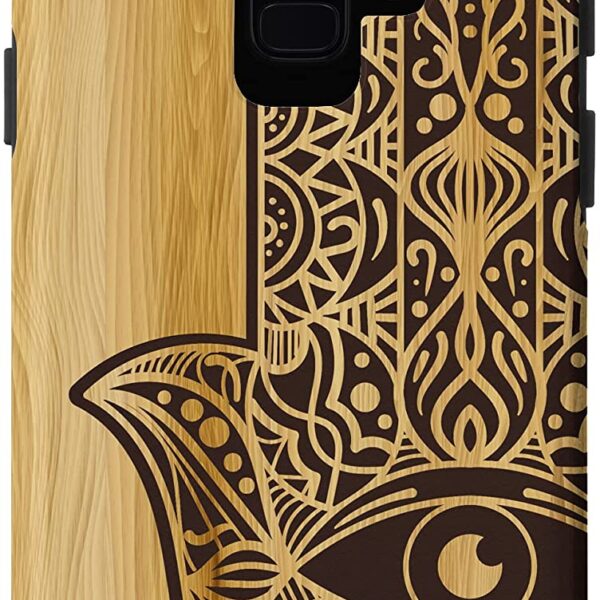 Galaxy S9 Hamsa Hand of Fatima Evil Eye Mandala Wood Engraved Pattern Case