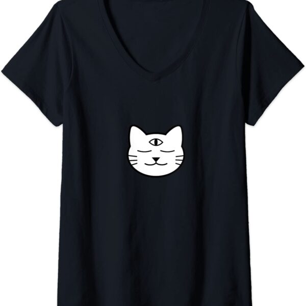 Womens Three-Eyed Cat Third Eye Chakra Yoki Mascot Yoga Meditation V-Neck T-Shirt