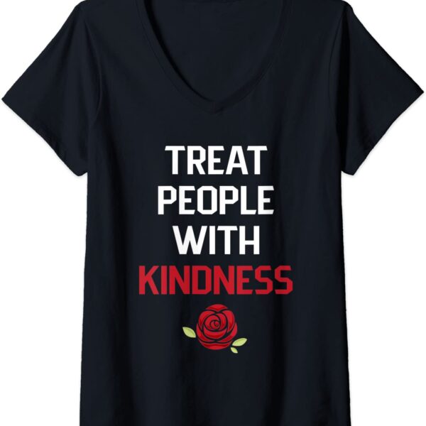 Womens Treat People with Kindness Love Peace Positivity V-Neck T-Shirt