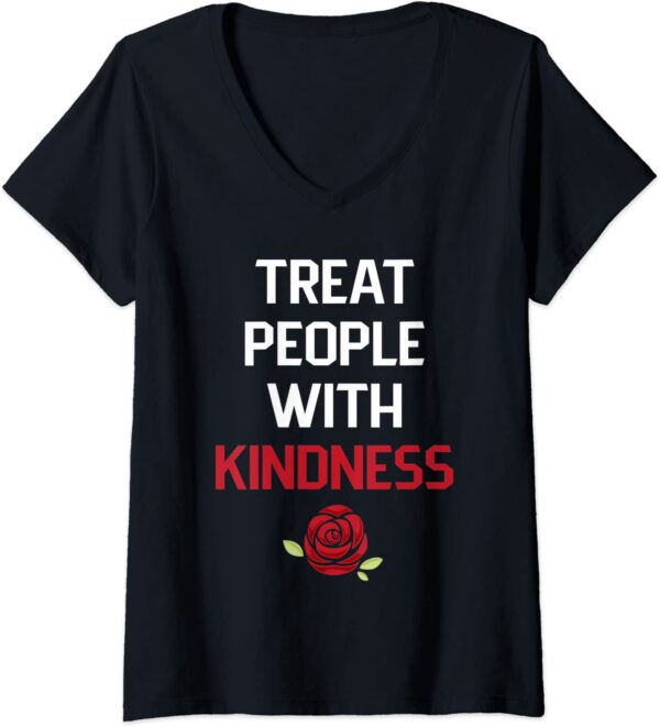 Womens Treat People with Kindness Love Peace Positivity V-Neck T-Shirt