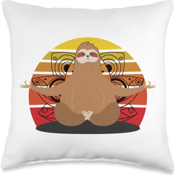 Yogi Republic Funny Sloth Yoga Meditating Namaste Vintage Throw Pillow, 16x16, Multicolor