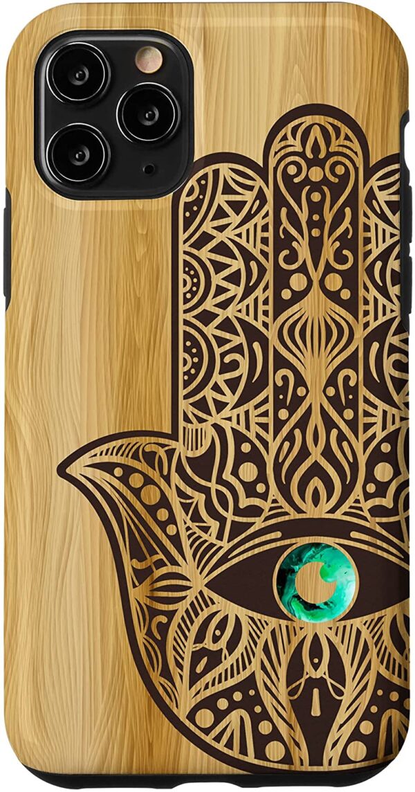 iPhone 11 Pro Hamsa Hand of Fatima Evil Eye Mandala Wood Engraved Pattern Case