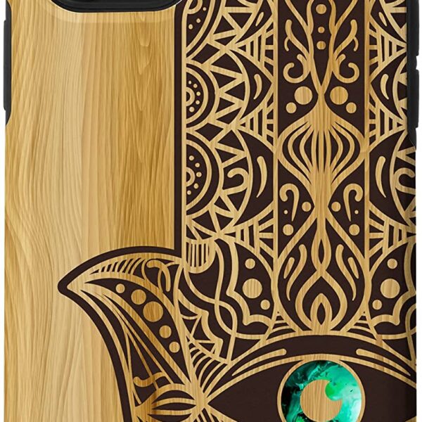 iPhone 11 Pro Hamsa Hand of Fatima Evil Eye Mandala Wood Engraved Pattern Case
