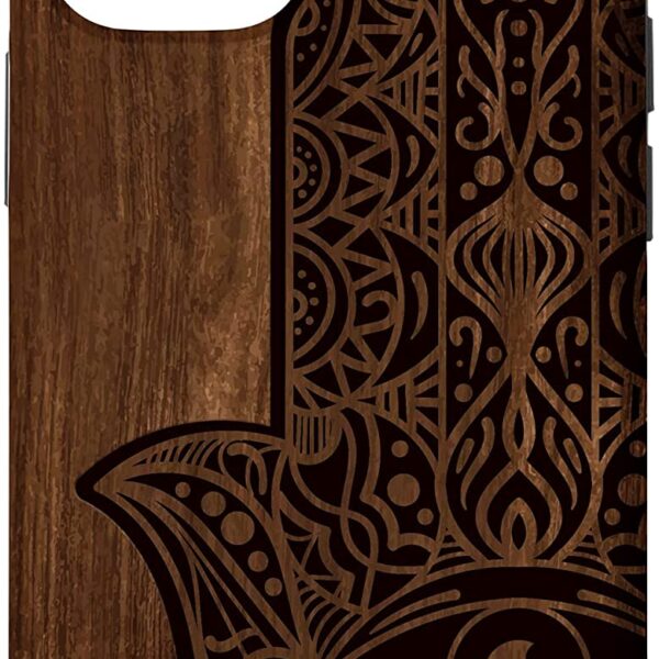 iPhone 12/12 Pro Hamsa Hand of Fatima Evil Eye Mandala Wood Engraved Pattern Case