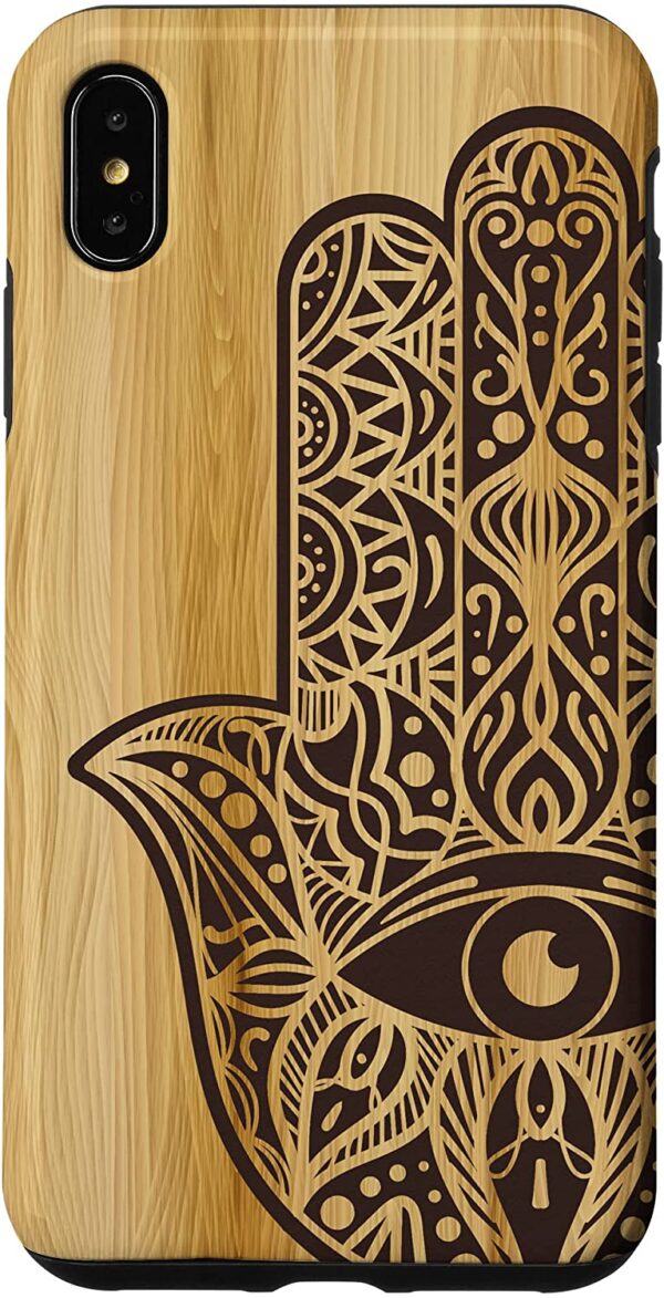 iPhone XS Max Hamsa Hand of Fatima Evil Eye Mandala Wood Engraved Pattern Case