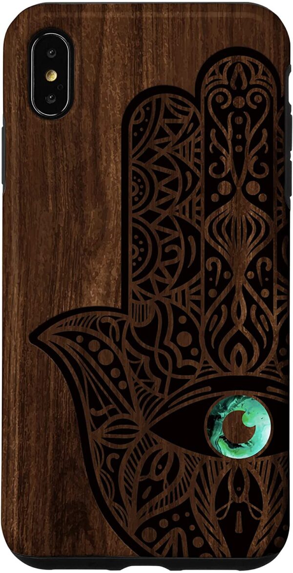 iPhone XS Max Hamsa Hand of Fatima Evil Eye Mandala Wood Engraved Pattern Case