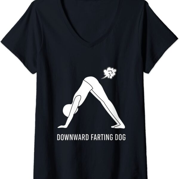 Womens Downward Farting Dog Funny Yoga Fart Downdog V-Neck T-Shirt-productor-mockup