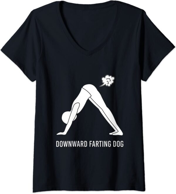 Womens Downward Farting Dog Funny Yoga Fart Downdog V-Neck T-Shirt-productor-mockup