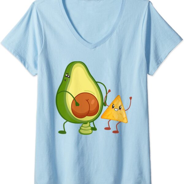 Womens Cute Avocado Butt Pooping Guacamole with Tortilla Funny V-Neck T-Shirt