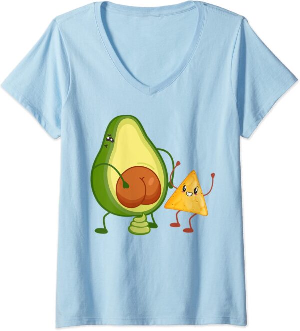 Womens Cute Avocado Butt Pooping Guacamole with Tortilla Funny V-Neck T-Shirt