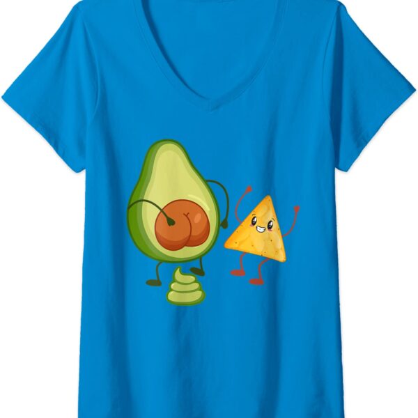 Womens Cute Avocado Butt Pooping Guacamole with Tortilla Funny V-Neck T-Shirt