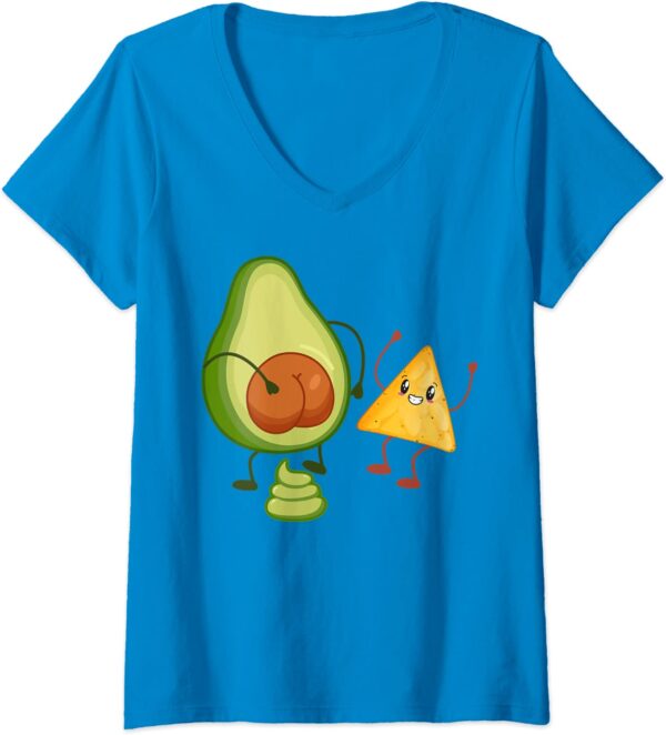 Womens Cute Avocado Butt Pooping Guacamole with Tortilla Funny V-Neck T-Shirt