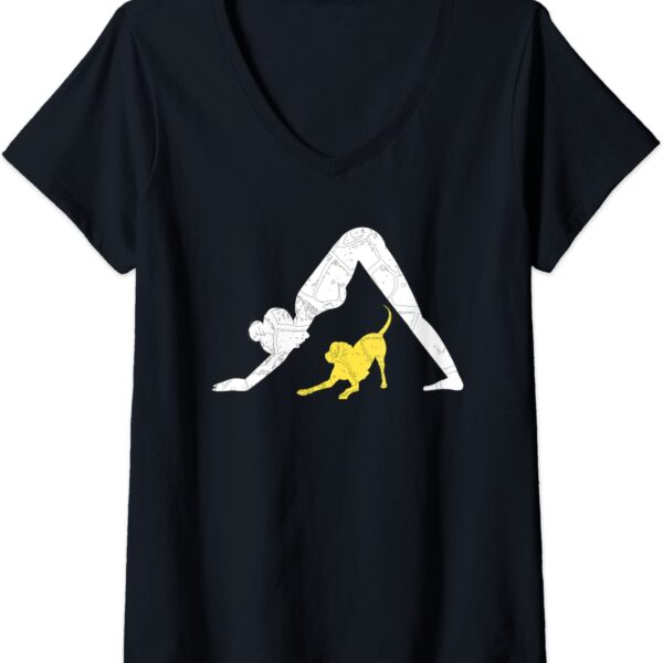 Womens Downdog Yoga Downward Facing Dog Yoga Pose Funny Puppy Lover V-Neck T-Shirt