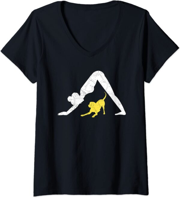 Womens Downdog Yoga Downward Facing Dog Yoga Pose Funny Puppy Lover V-Neck T-Shirt