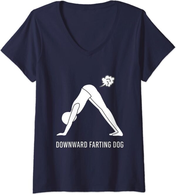 Womens Downward Farting Dog Funny Yoga Fart Downdog V-Neck T-Shirt