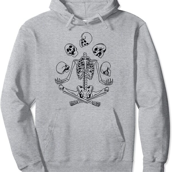 Meditating Skeleton Yoga Tossing Skulls Funny Halloween Pullover Hoodie