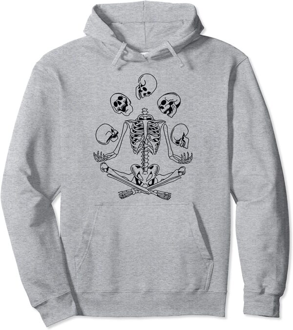 Meditating Skeleton Yoga Tossing Skulls Funny Halloween Pullover Hoodie