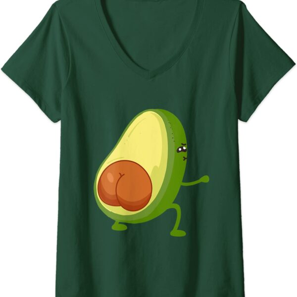 Womens Funny Avocado Butt Squating Glute Workout Cute & Sexy V-Neck T-Shirt