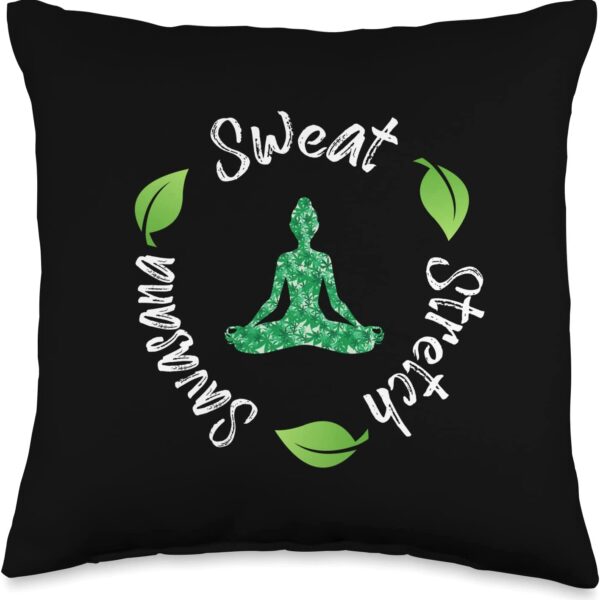 Yogi Republic Funny Hippie Sweat Stretch Savasana Repeat Yoga Quote Throw Pillow, 16x16, Multicolor